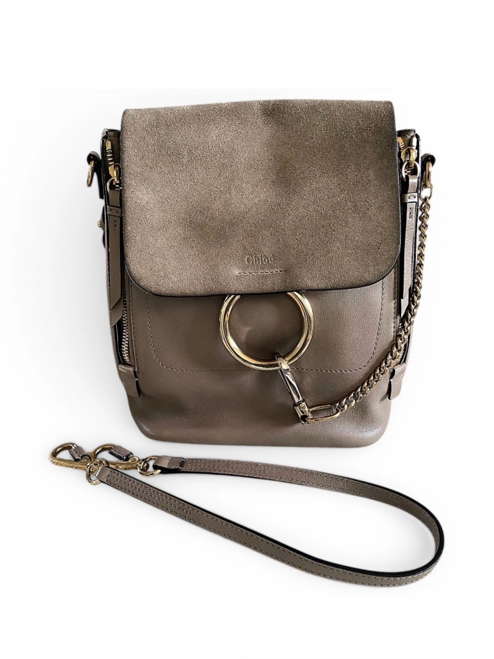 Chloé Authentic Faye Taupe Suede & Leather Crossbody Backpack Bag